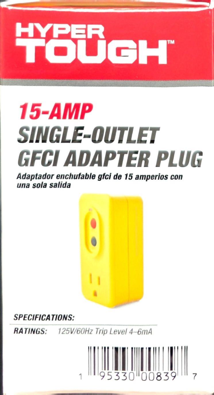 Hyper Tough 15-Amp Single-Outlet GFCI Adapter Plug with Auto Reset