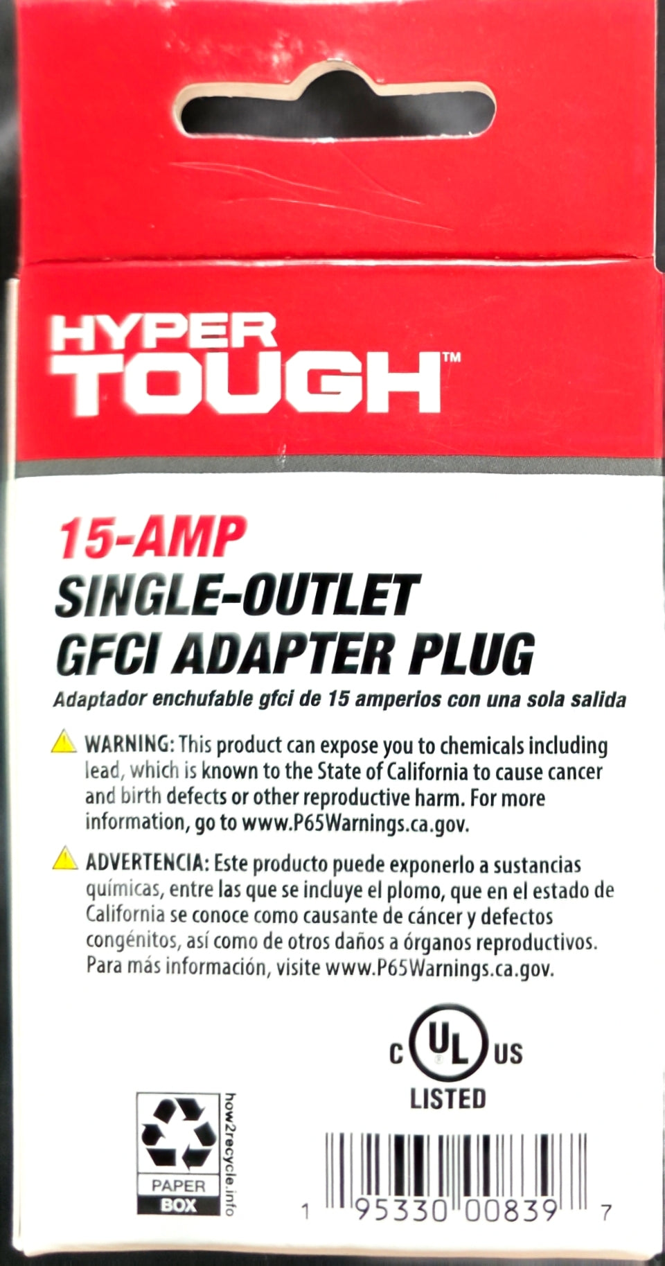 Hyper Tough 15-Amp Single-Outlet GFCI Adapter Plug with Auto Reset