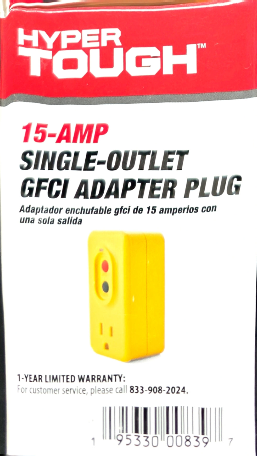 Hyper Tough 15-Amp Single-Outlet GFCI Adapter Plug with Auto Reset