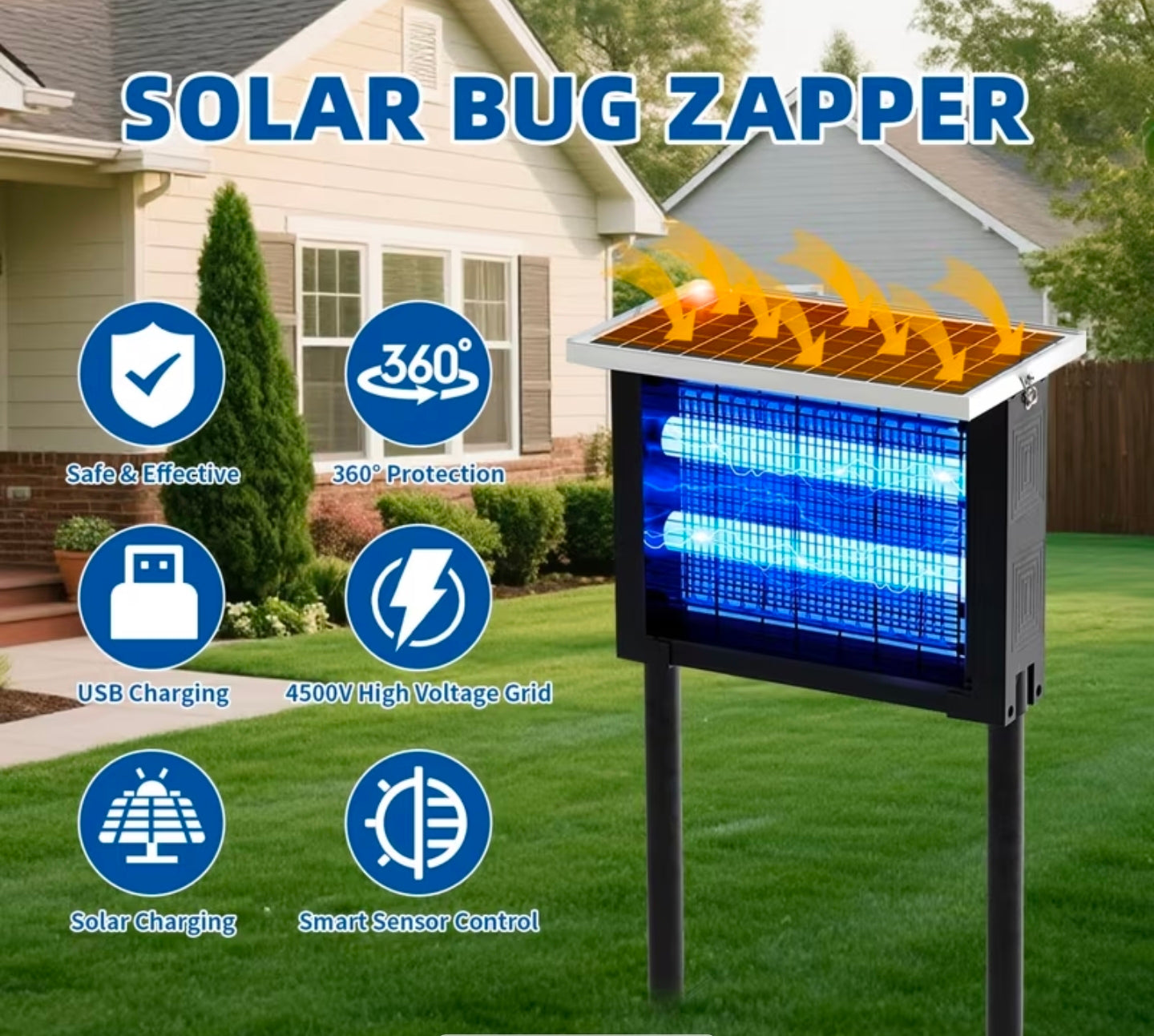 2-in-1 Solar Bug Zapper with USB Charging – Outdoor Mosquito & Flying Insect Killer
