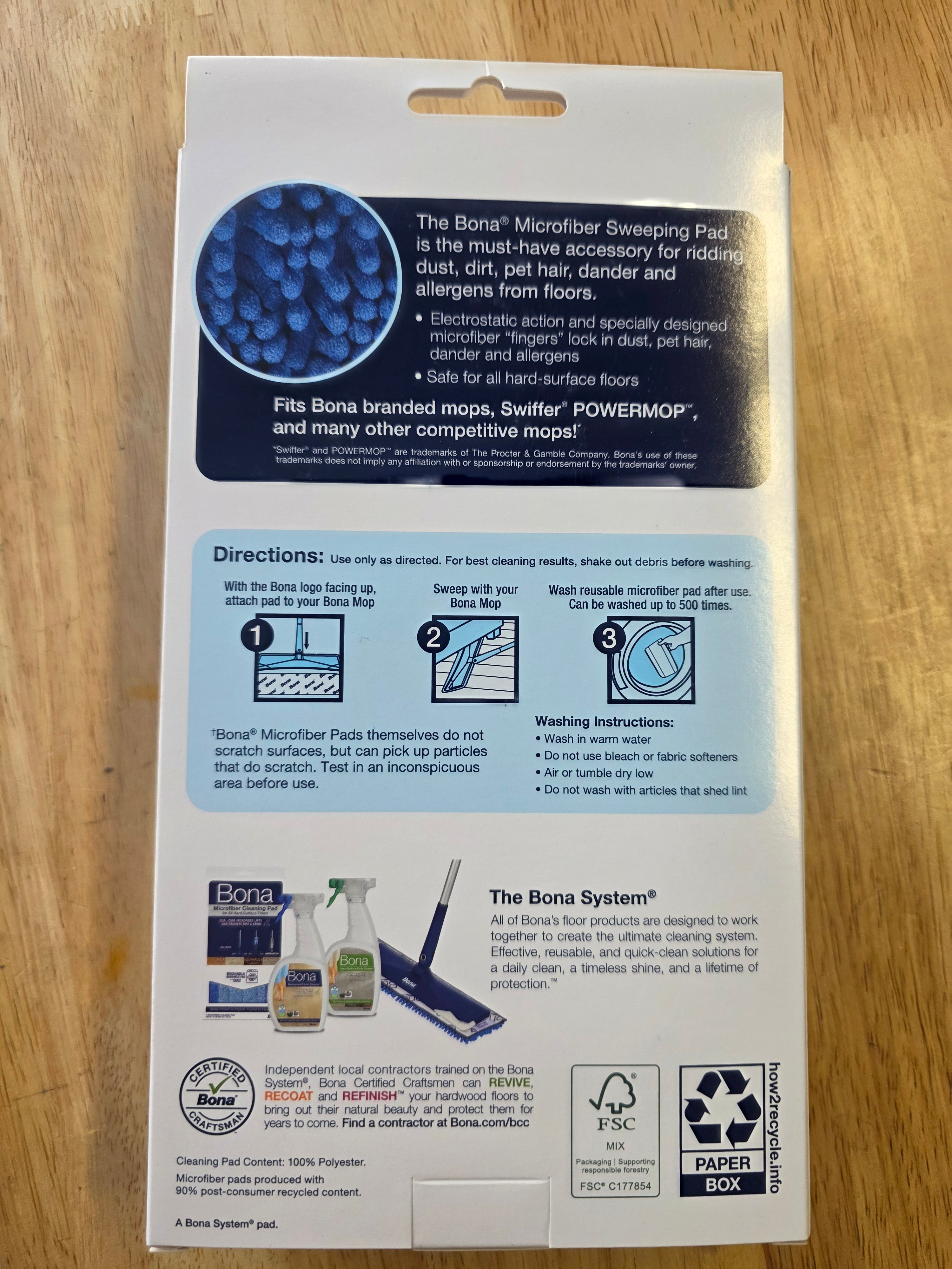 Bona Microfiber Sweeping Pad for All Hard-Surface Floors – Washable & Reusable