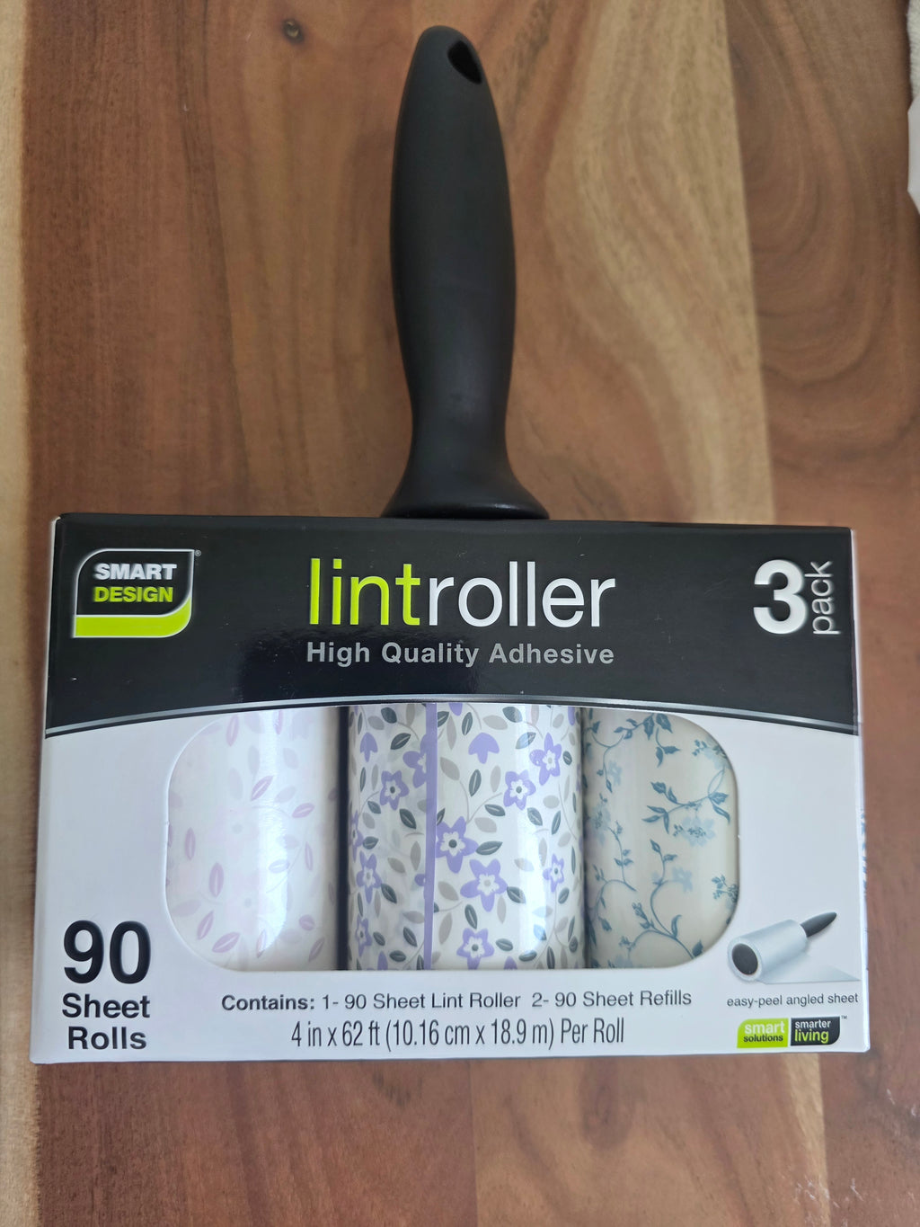 Smart Design Lint Roller Set – 3 Pack with 2 Refills (270 Sheets Total)