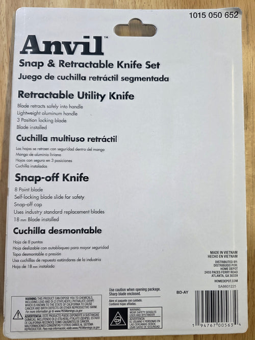 Anvil Snap & Retractable Utility Knife Set with Replacement Blades