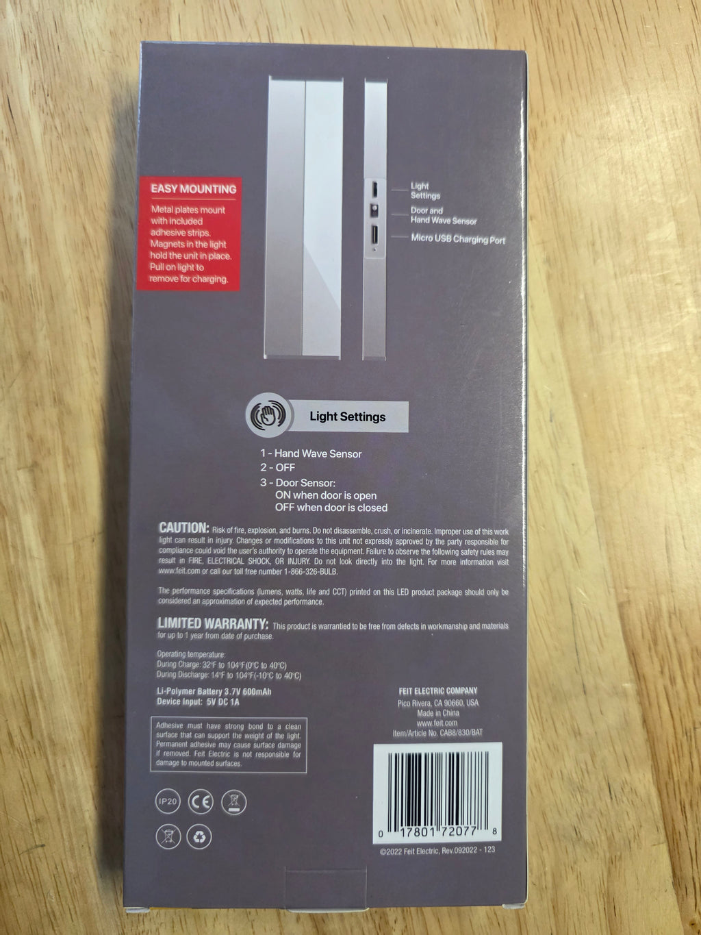 Feit Electric Rechargeable 8 in. LED Cabinet Door Light – Bright White 3000K