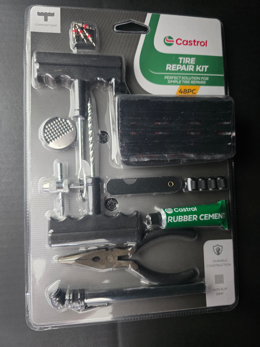Castrol 48-Piece Tire Repair Kit – Emergency Flat Tire Repair Tool Set