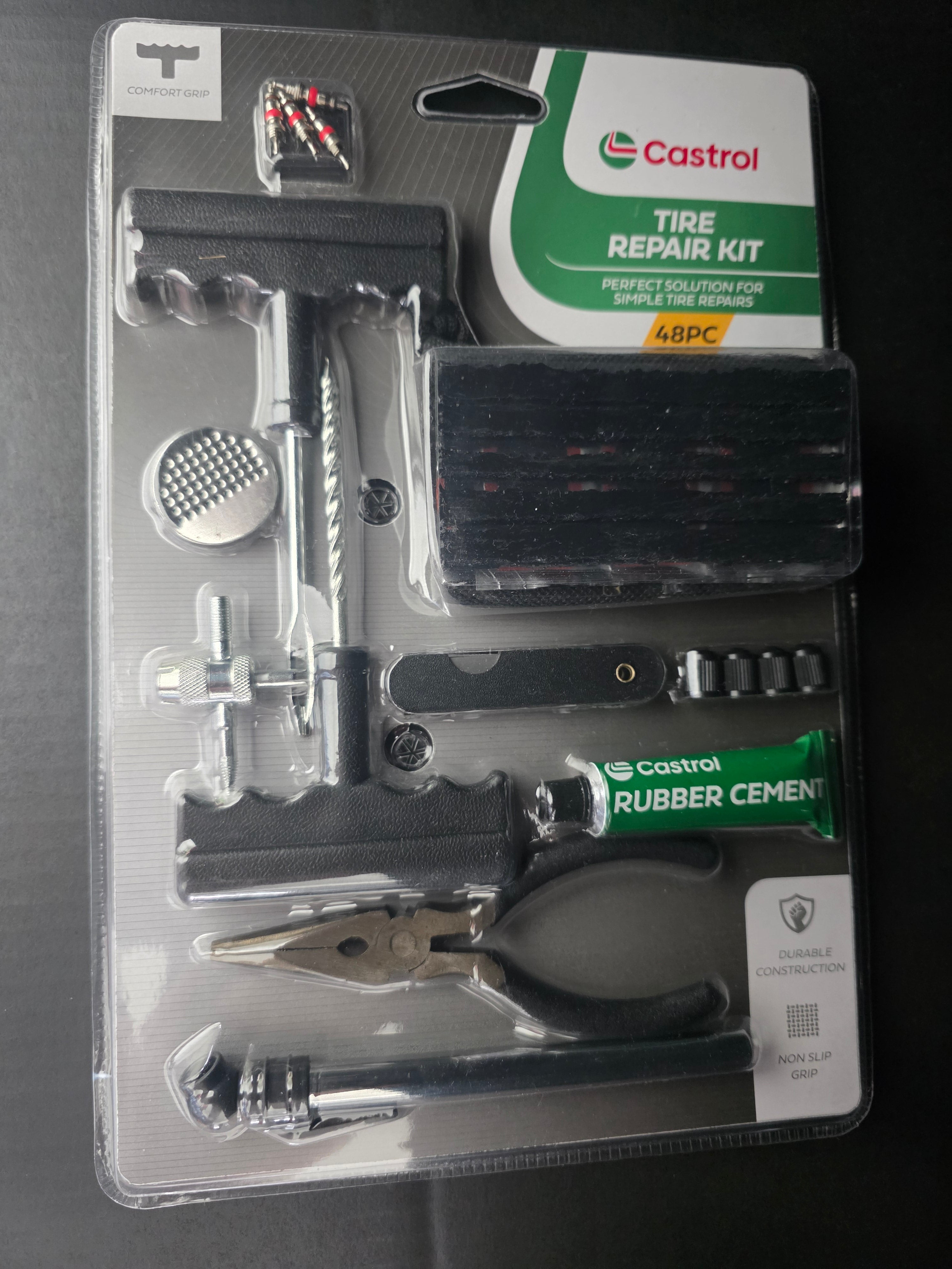 Castrol 48-Piece Tire Repair Kit – Emergency Flat Tire Repair Tool Set