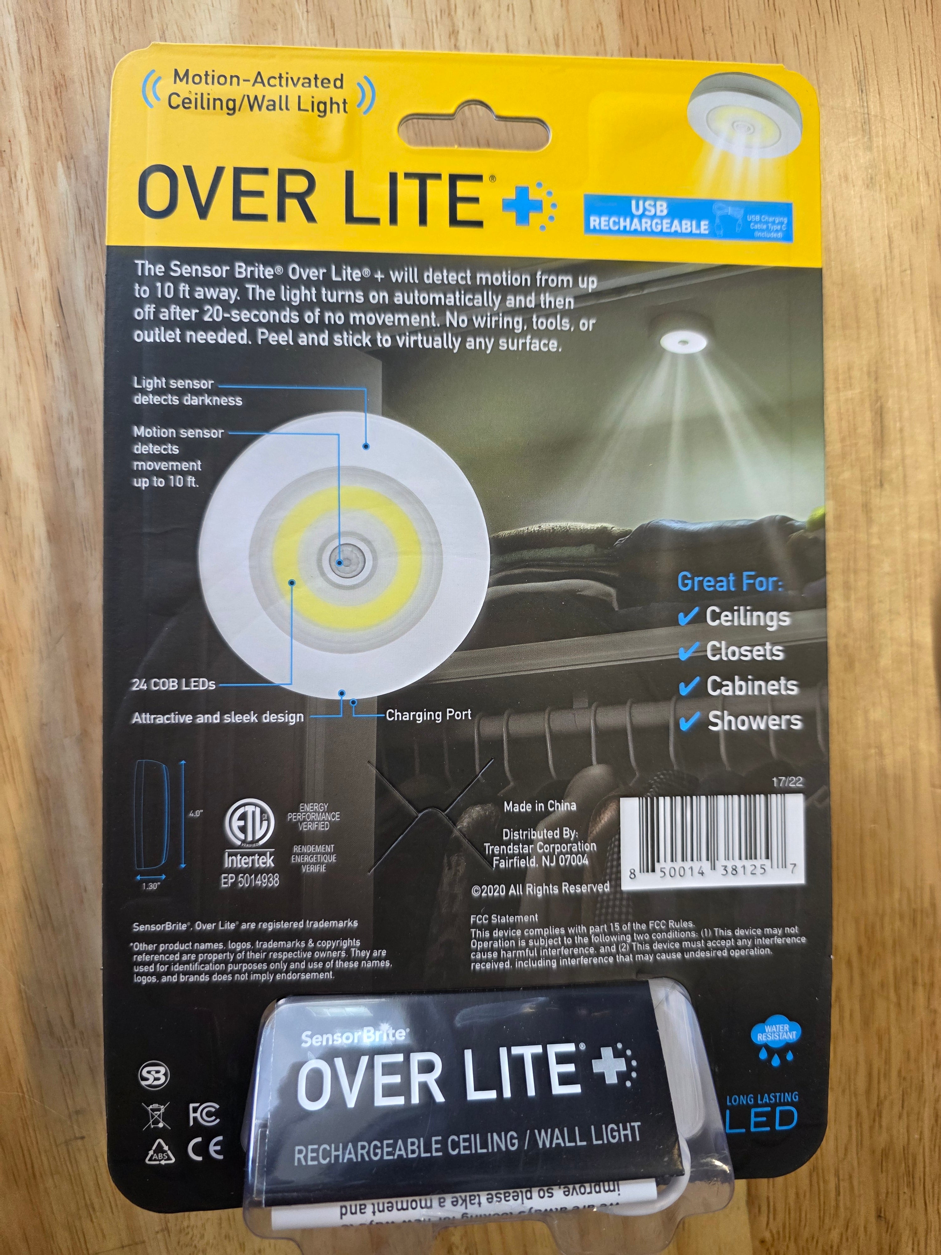 SensorBrite Over Lite+ USB Rechargeable Motion Sensor Ceiling & Wall Light – 300 Lumens