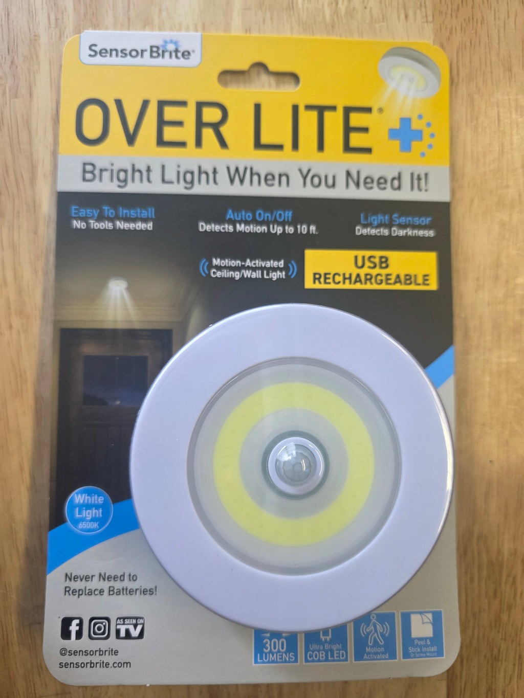 SensorBrite Over Lite+ USB Rechargeable Motion Sensor Ceiling & Wall Light – 300 Lumens