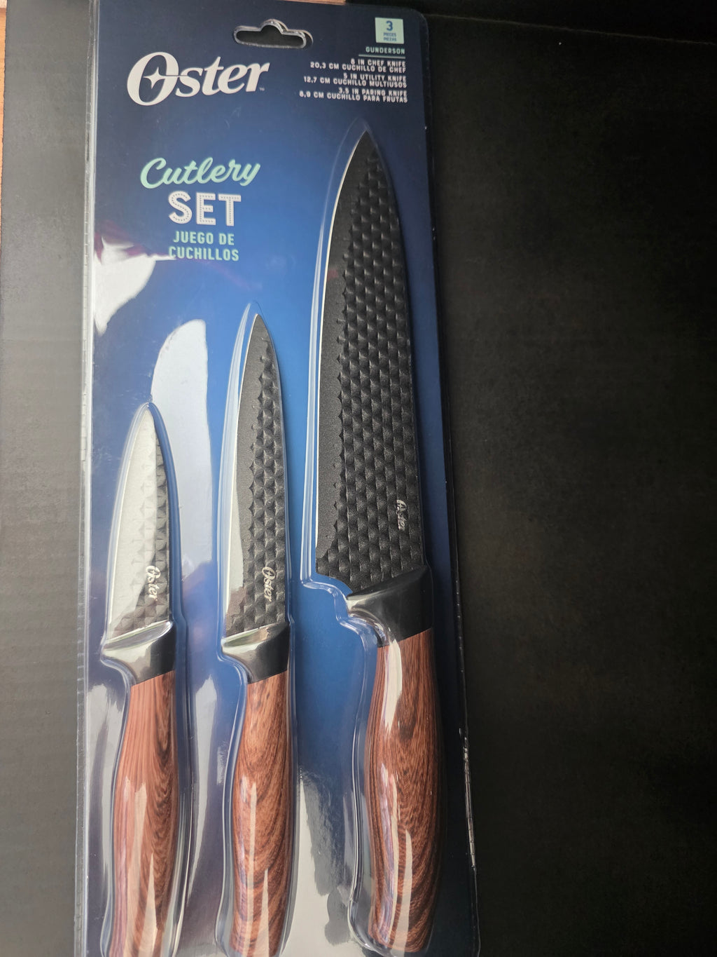 Oster 3-Piece Kitchen Knife Set – Chef, Utility & Paring Knives